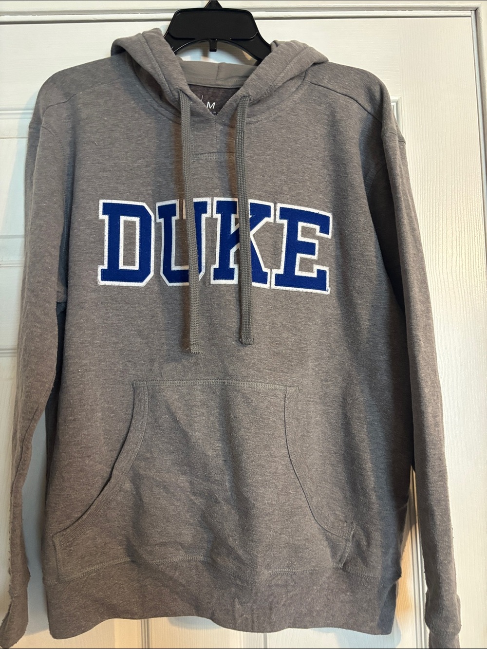 Duke Grey Hooded Pullover Sweatshirt Blue Felt Patch Letters Medium